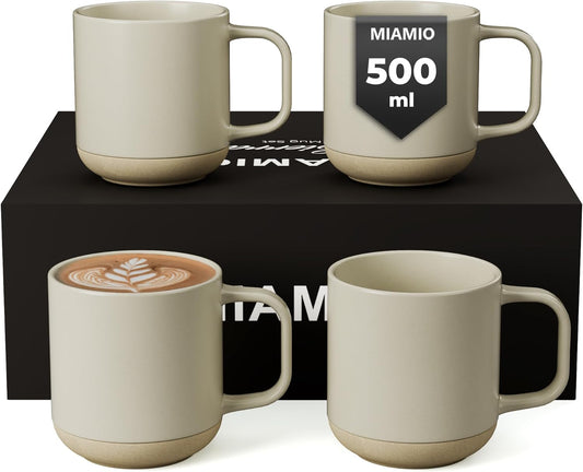 MIAMIO – Coffee Mugs Set of 4 / Ceramic Cups for Coffee (17.5 oz), Cappuccino, Latte Macchiato, Tea, Espresso/Dishwasher and Microwave Safe – Sierra Collection (Light, Mugs (4x))