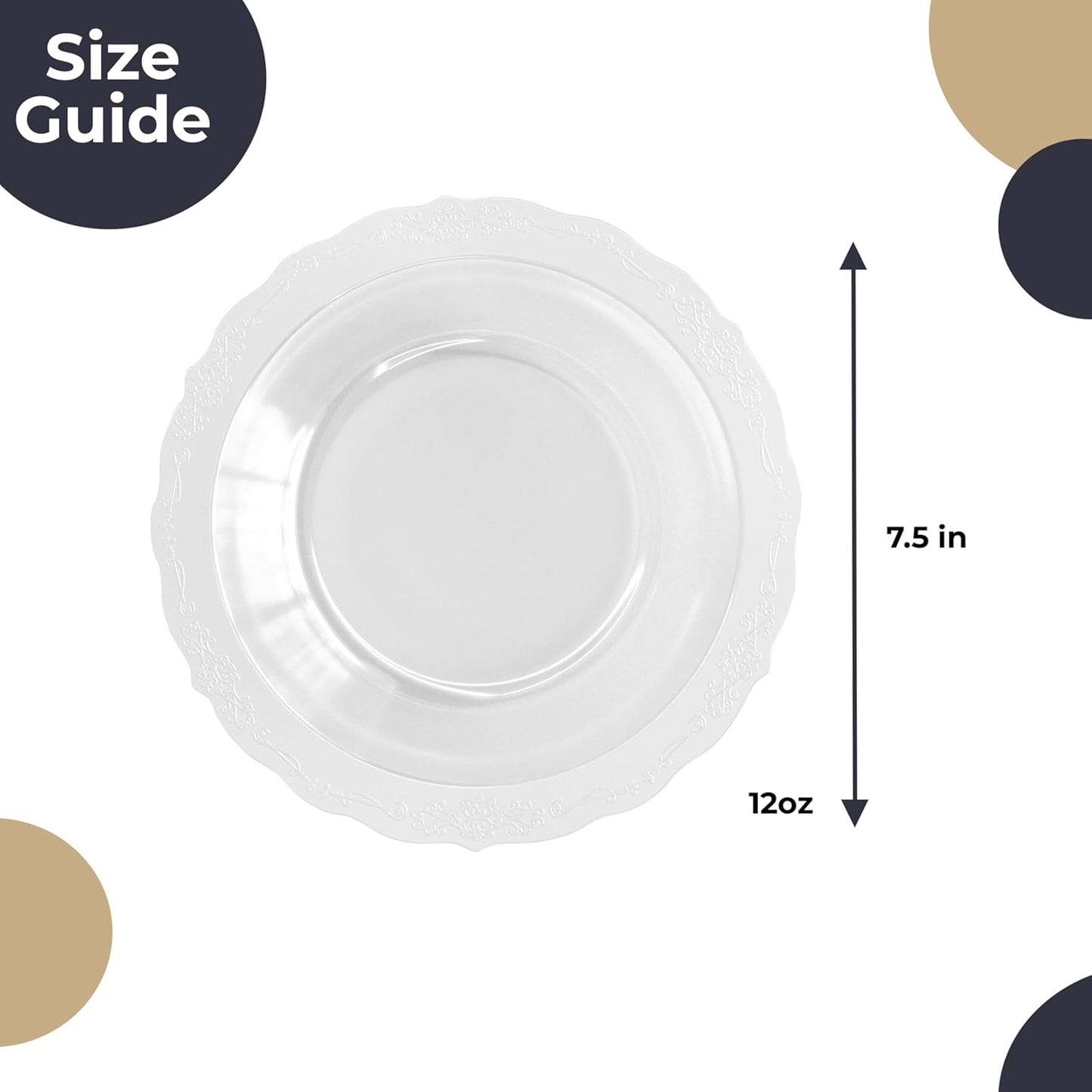 Exquisite Victorian Plastic Bowls Disposable Bowls 60 Pcs 12 oz Bowls | China Like Plastic Bowls for Parties & Weddings Clear Disposable Plastic Bowls