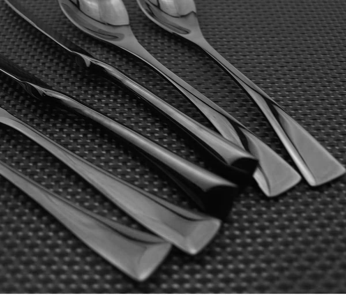 Dark Color Flatware Set 18/10 Stainless Steel Mirror Polished Black Cutlery Set - Silverware Utensil Set of Steak Knife Dinner Fork Knife Spoon Salad Fork Dessert Spoon,6 Piece Service for 1