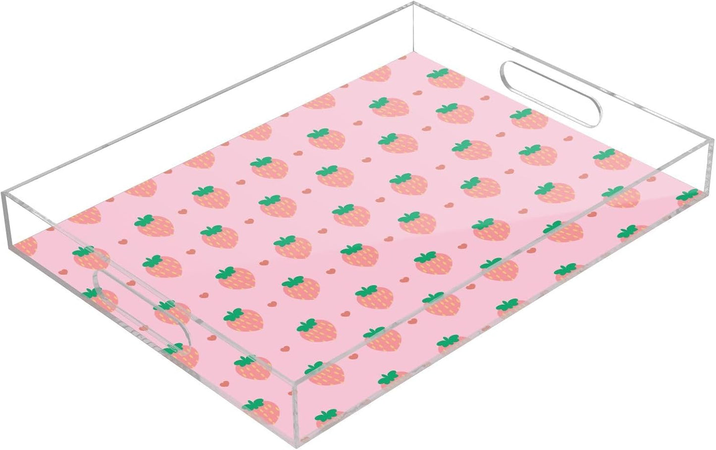 Acrylic Serving Tray with Handles Spill Proof Kitchen Storage Tray Clear Decorative Tray Makeup Drawer Organizer Storage Tray for Bathroom Living Room Ottoman 15.7x11.8Inches