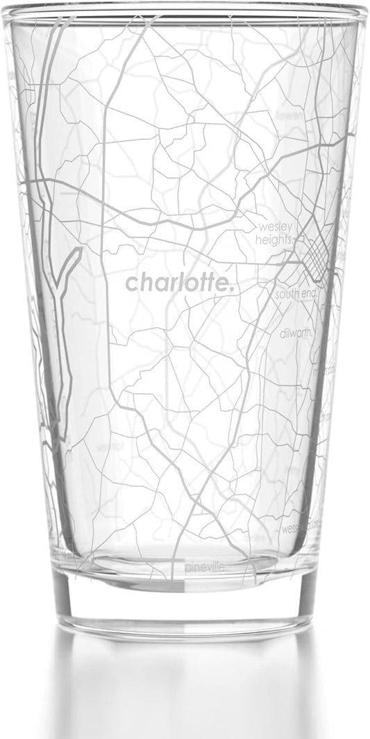 Well Told Engraved Charlotte North Carolina Map Pint Glass, Etched Beer Gift (16 oz, Clear) City Map Pint, Custom City Glassware, Gifts For Beer Lovers