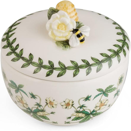 Portmeirion Elegant Botanic Garden Bumble Bee Trinket Box, 2.5" - Floral Motif Organizer for Rings, Bracelets, Small Jewelry - Durable Dolomite with Chip-Resistant Glaze - Decorative Holder