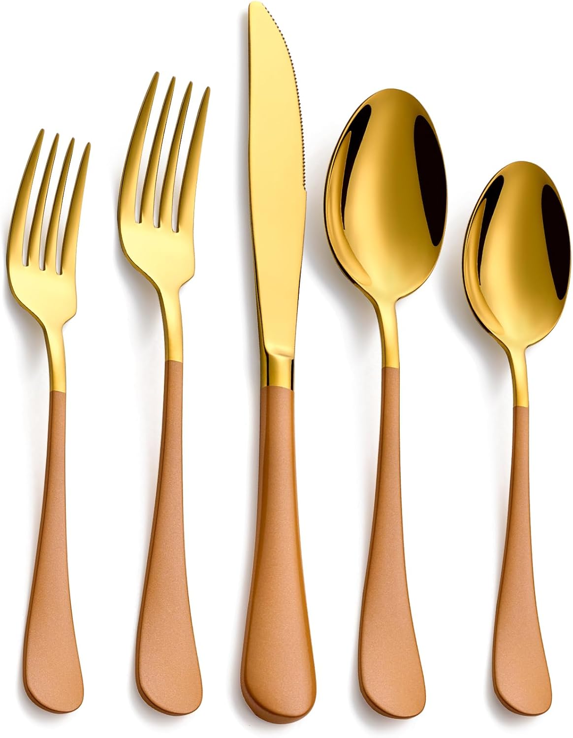 20-Piece Orange & Gold Silverware Set, 18/0 Stainless Steel Colorful Handle Flatware Set,Service for 4,Modern Cutlery Set Includes Dinner Knives Forks Spoons,Mirror Polished,Dishwasher Safe