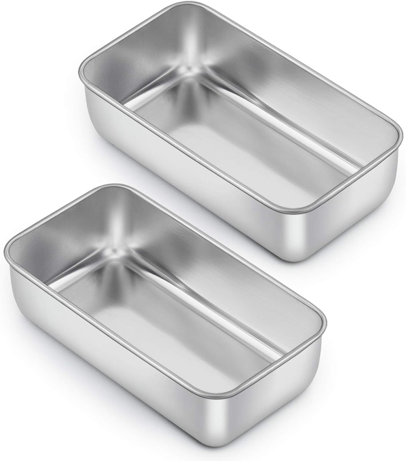 E-far Loaf Pan for Baking Bread, 9 x 5 Inch Stainless Steel Baking Loaf Pans, Metal Bakeware for Bread Meatloaf Cake Brownies, Healthy & Non Toxic, Easy Release & Dishwasher Safe - Set of 2