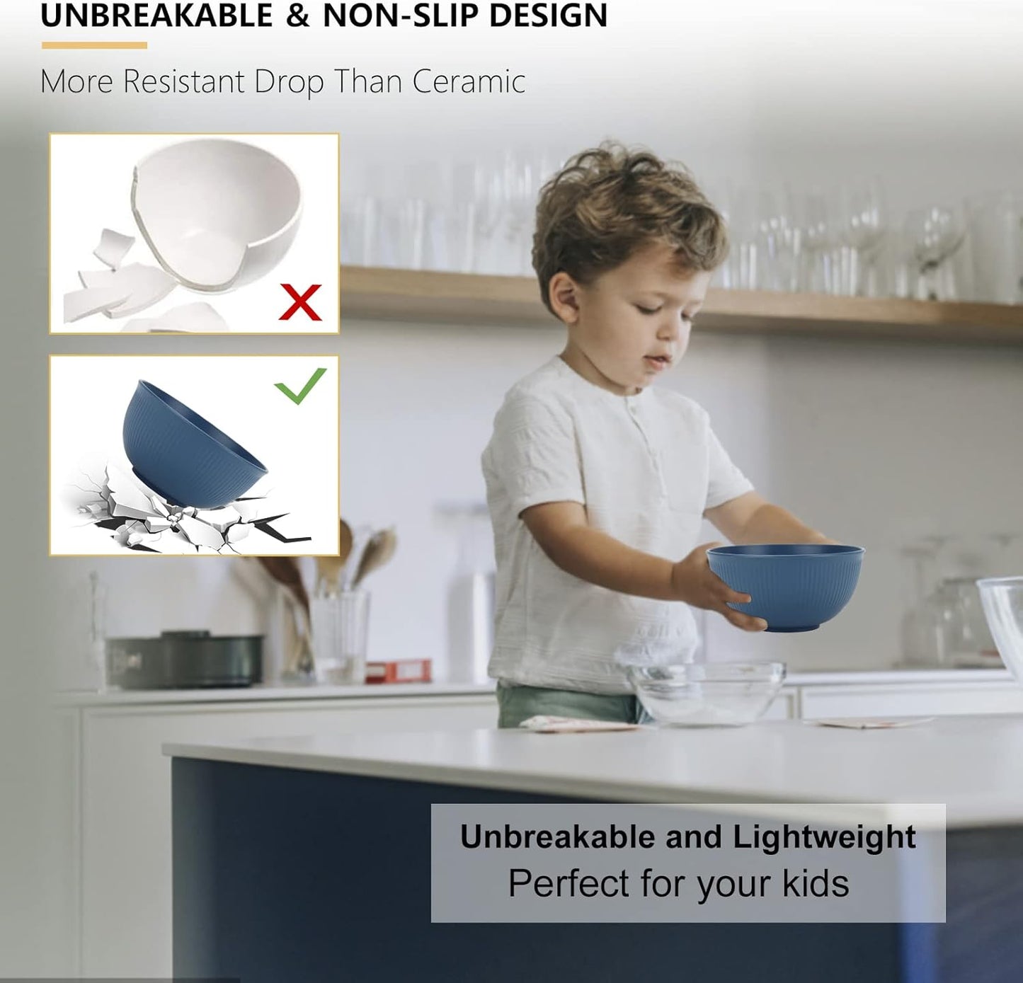 PYRMONT 26 OZ Plastic Soup Bowls - Set of 8 Unbreakable Kids Bowls, Dishwasher & Microwave Safe, BPA-Free