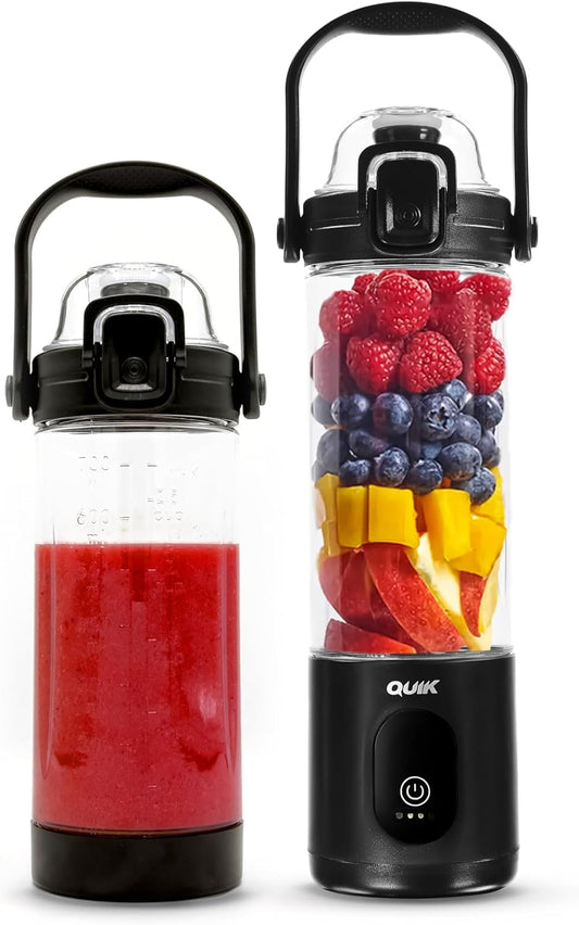 Portable Blender - Cordless 24oz. Personal Blender for Shakes and Smoothies, Licuadora, BPA Free - Ice Crush, Dishwasher safe parts, Waterproof, Triple Batteries, Juicer Cup, Black