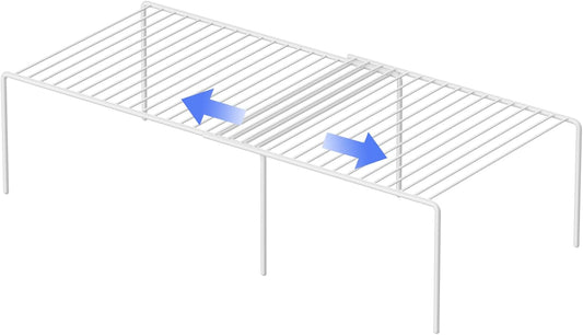 Redrubbit Cabinet Storage Shelf Rack, Expandable Metal Rustproof Kitchen Counter and Cabinet Shelf, Storage Rack Organizer Space Saver for Kitchen, Fridge, Cabinet, Bathroom, White