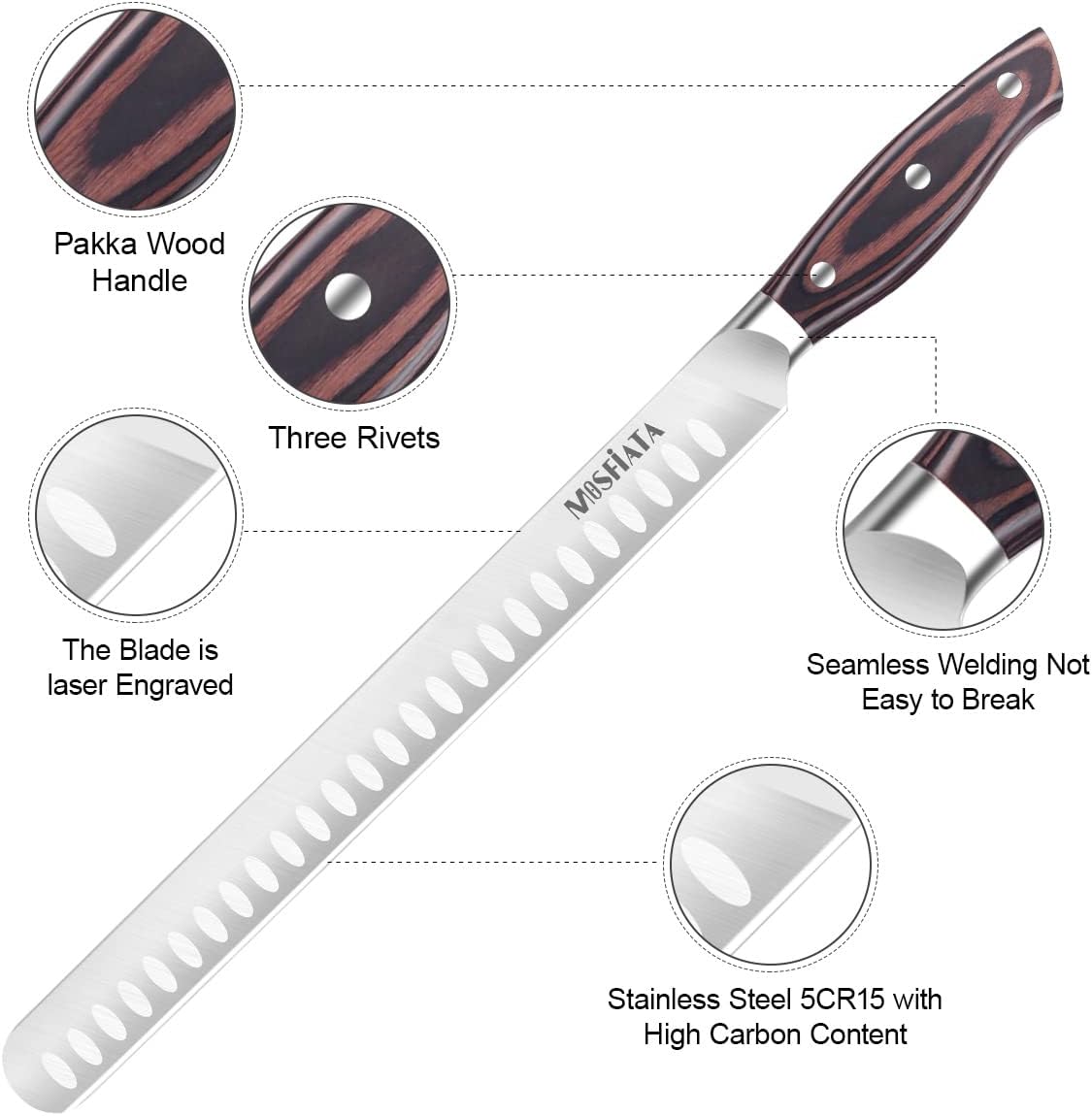 MOSFiATA 12" Slicing Carving Knife –BBQMeat Cutting Knife-Forged High Carbon German Steel – Ergonomic Handle Design-With Gift Box