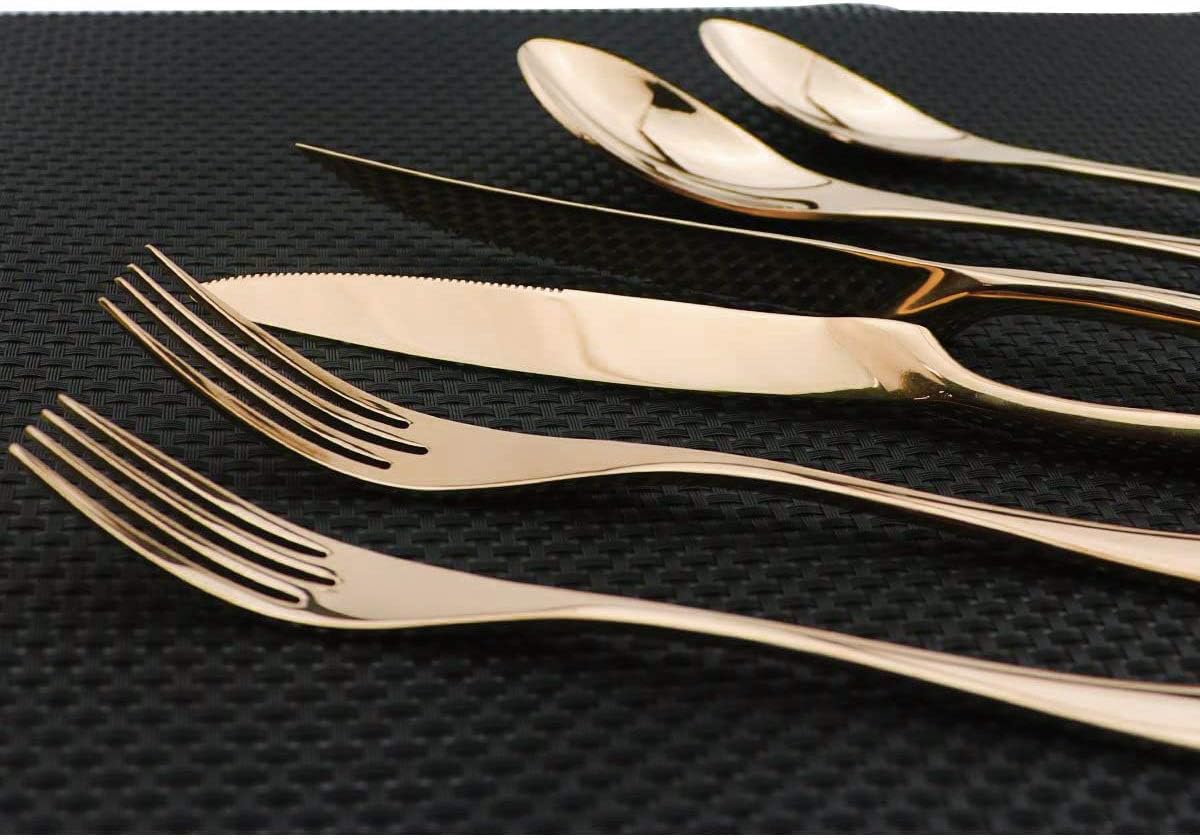 18/10 Stainless Steel Mirror Polished Copper Flatware Set,Dishwasher Safe,Service for 4