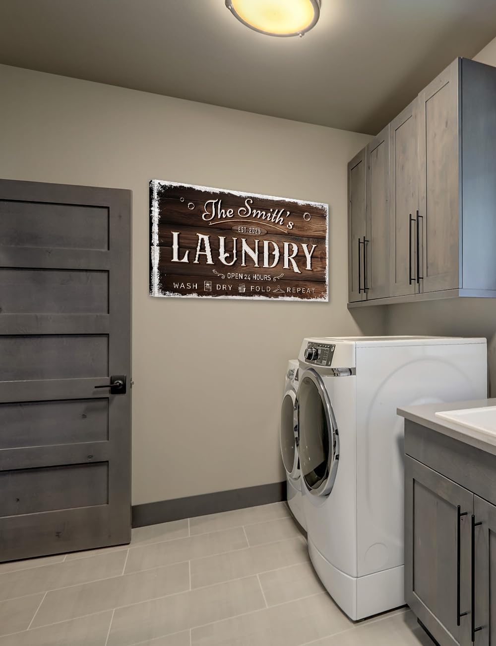 IPIC - Personalized Laundry Room Sign, Custom Canvas Wall Art with Family Name, Rustic Home Decor Printed Acid-Free Cotton Canvas for Business and Home, Made in USA and Ready to hang for Laundry Decor
