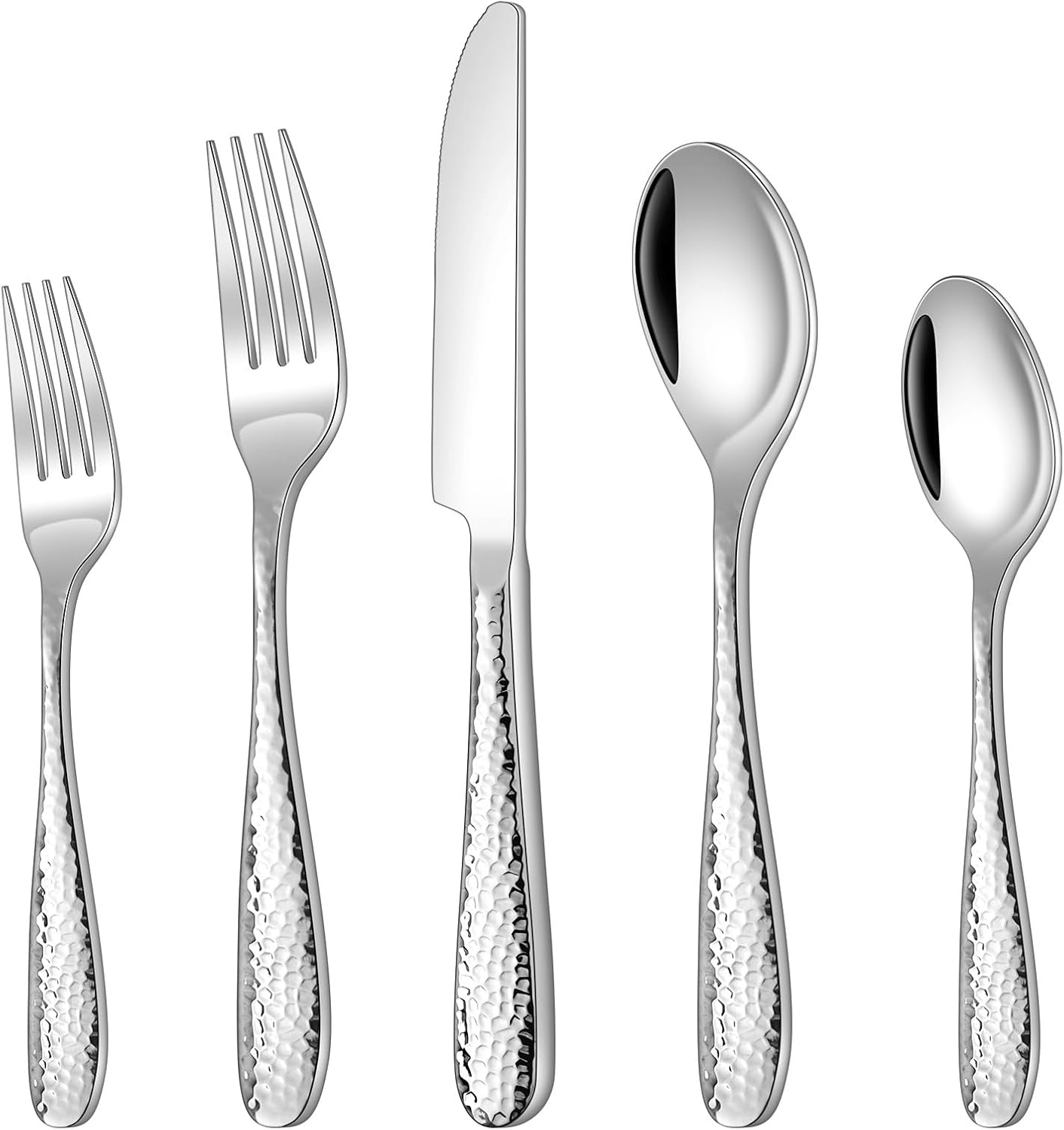 Hammered Silverware Set, Ollex 40-Piece Flatware Set for 8 Mirror Finish Stainless Steel Eating Utensils Sets Include Forks Spoons and Knives Tableware Kitchen Cutlery Sets, Dishwasher Safe