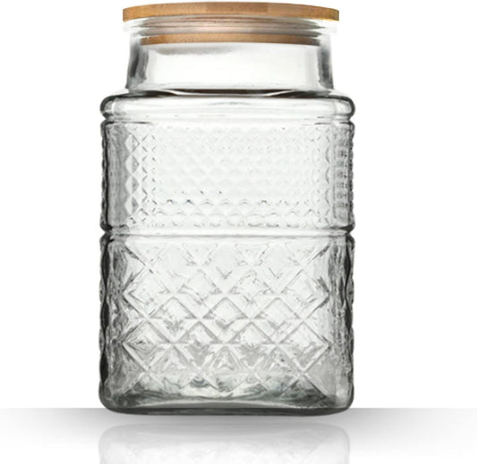 Large Glass Storage Jar, 60 FL OZ Glass Food Storage Containers with Bamboo Lid, Kitchen Containers Cereal Canisters Decorative Jar for Candy Snack Cookies Coffee Tea Nuts Airtight Jars
