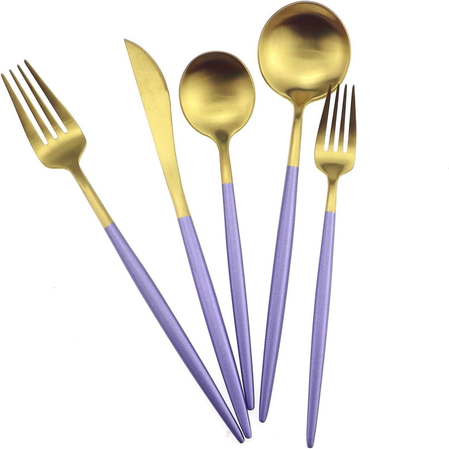 Gugrida Royal 20 Piece Matte Purple Handle 18/10 Stainless Steel Tableware Sets for 4 Including Forks, Spoons, Knives, Camping Silverware Travel Utensils Set Cutlery