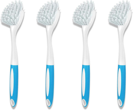 Dish Brush, Dish Scrubber & Kitchen Scrub Brush for Dishes, Pots, Pans, Sink, Cast Iron, Blue 4 Pack