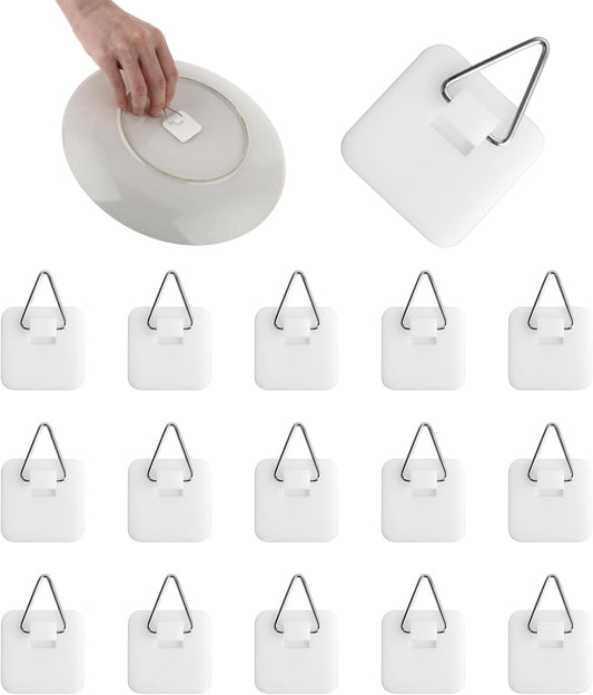 15Pcs Invisible Adhesive Plate Hangers, 1.26 Inches Vertical Plate Holders Hooks for The Wall Display, Decorative Plates Art, Picture Hanging