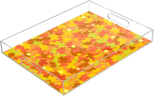 Acrylic Serving Tray with Handles Spill Proof Kitchen Storage Tray Clear Decorative Tray Makeup Drawer Organizer Storage Tray for Bathroom Living Room Ottoman 15.7x11.8Inches