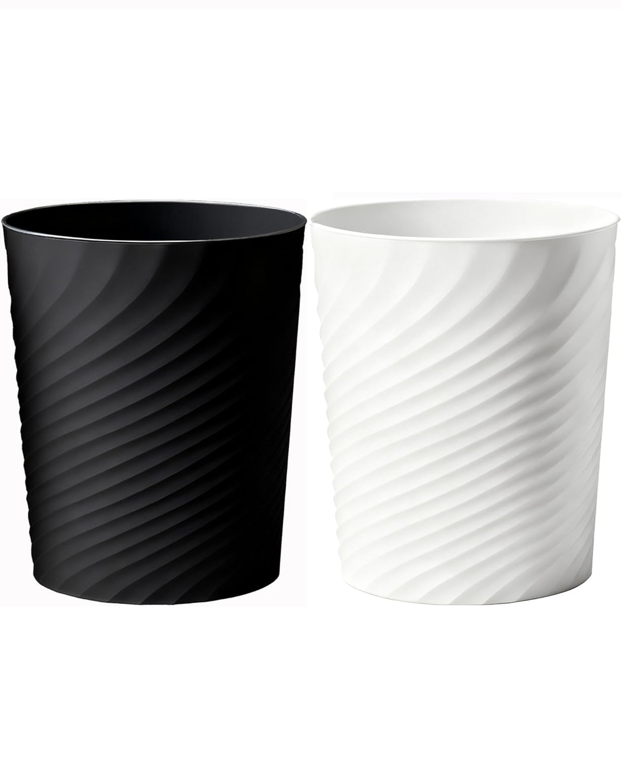 Small Bathroom Trash Can 1.8 Gallon Wastebasket Recycling Bin for Bedroom Office Kitchen, Black White, 2 Pack