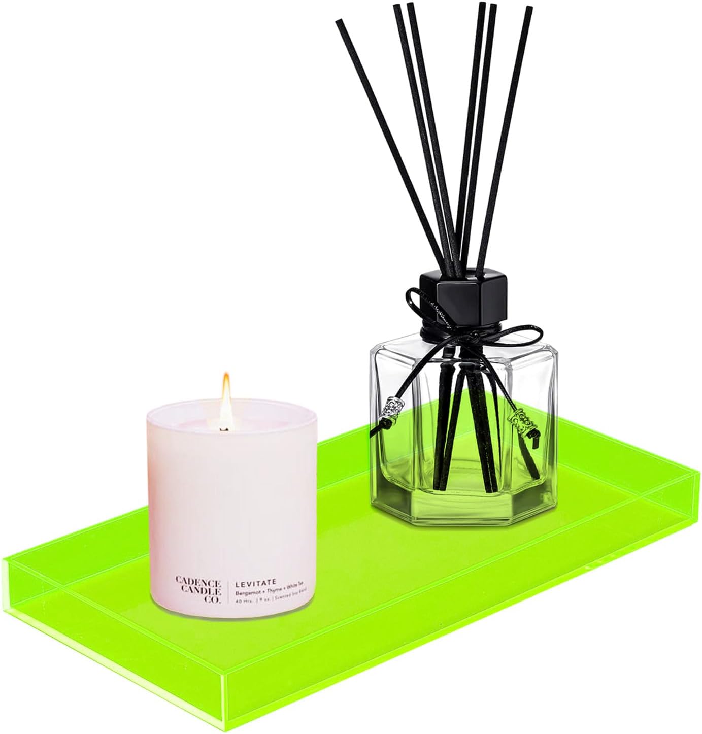 ROYALITA Acrylic Tray Bathroom Tray for Countertop, Guest Towel Holder Tray for Napkin Perfume Jewelry Makeup, Vanity Trays for Soap Dispenser, Aromatherapy, Cup & Candle, Green