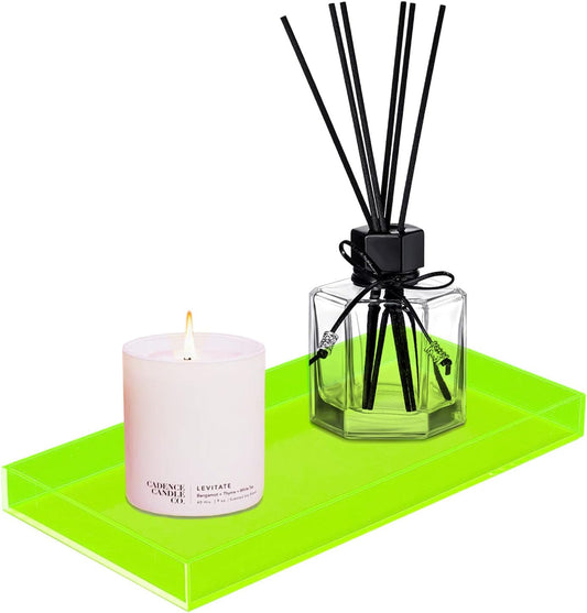 ROYALITA Acrylic Tray Bathroom Tray for Countertop, Guest Towel Holder Tray for Napkin Perfume Jewelry Makeup, Vanity Trays for Soap Dispenser, Aromatherapy, Cup & Candle, Green