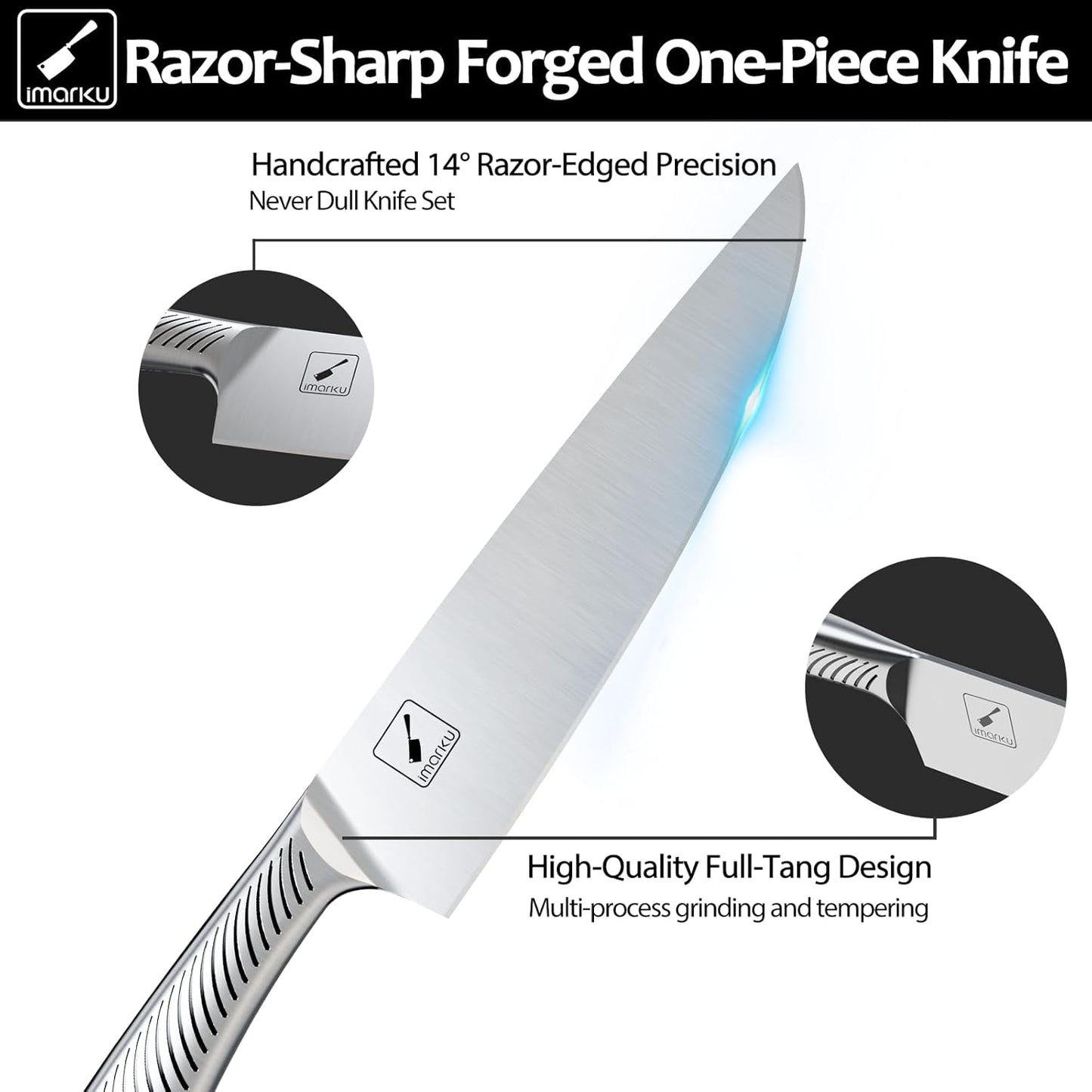 Knife Set, imarku 14Pcs Kitchen Knives Set, Premium Japanese Knife Set with Block, Razor-Sharp High Carbon Stainless Steel Knives Set for Kitchen, Dishwasher Safe, Built-in Sharpener, Black