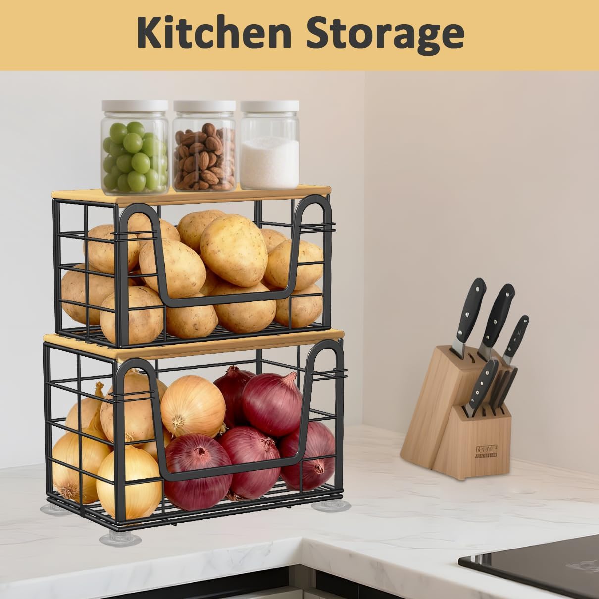 2 Pack Trash Bag Holder - Extra Large Stackable Storage for Kitchen Pantry Laundry Room Organization, Wall Mount Garbage Bag Dispenser with Bamboo Top for Under Sink Organizer, Fits 13/30/33 Gallons