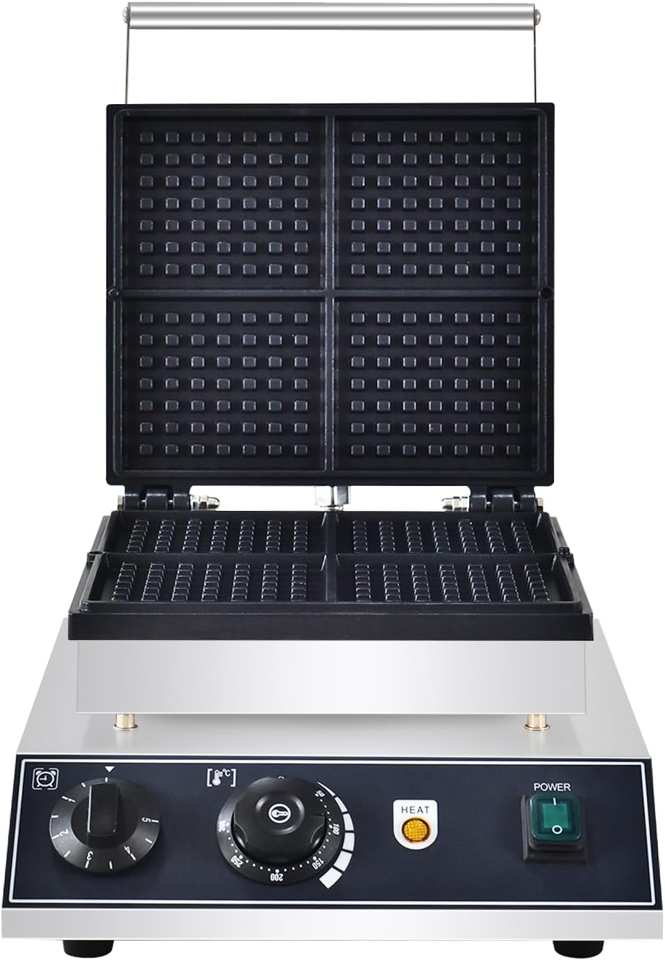 110V Commercial Square Waffle Maker ，4pcs Nonstick Electric Waffle Maker 1800W Electric Stainless Steel Belgian Waffle Machine with Temperature&Time Control for Snack Bar Home Bakeries
