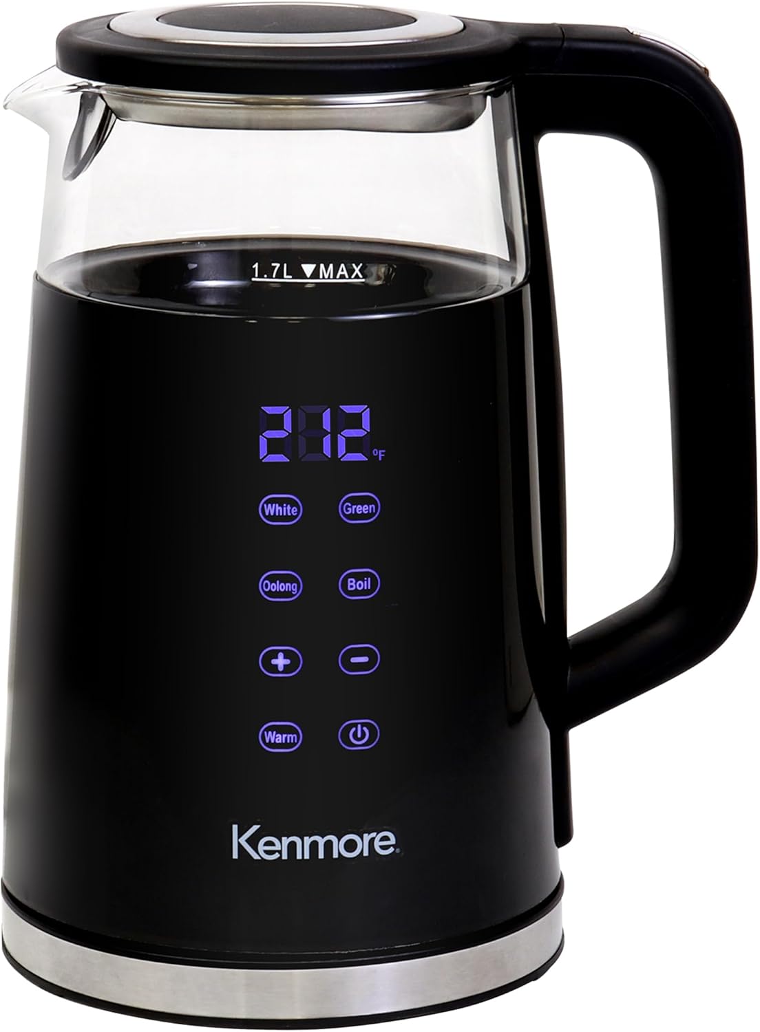 Kenmore Electric Kettle - 1.7 Liter Cordless Digital Chauffe-eau, Instant Pot Tea Kettle, Preset Temperature Control, Automatic Shut- Off, Cool Touch, Hot Water Boiling Heater, Black