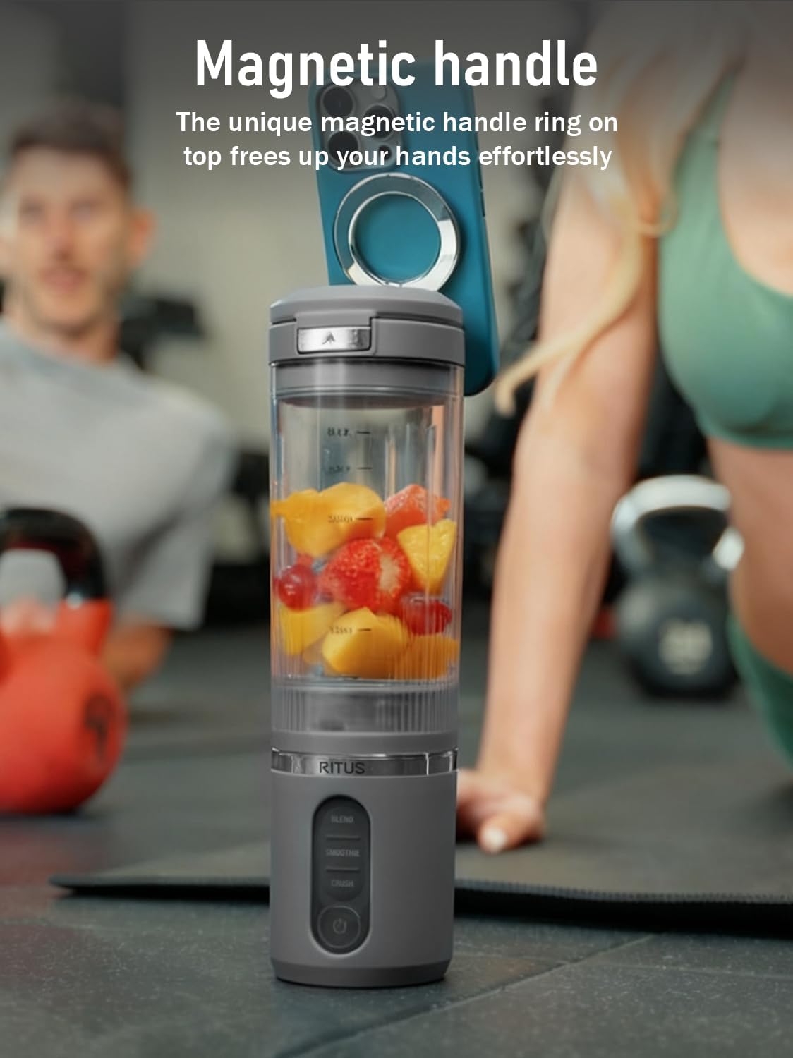 RITUS VORTEX Pro Portable Blender,Personal Blender w/Removable Vessel-for-Smoothies Blend Ice Crush 3 Programs,Cordless 20oz BPA Free Vessel Magnetic-Ring Dishwasher Safe, Leakproof，Grey