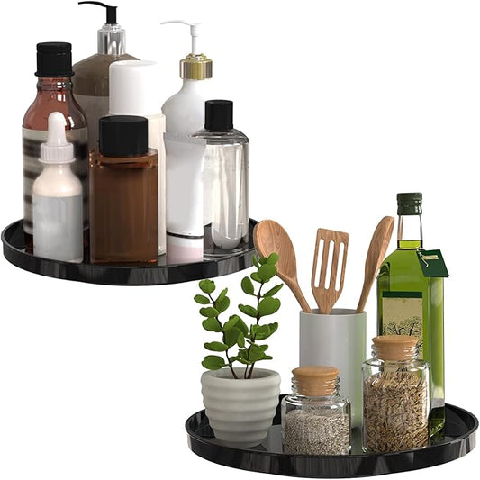 2 Pack Lazy Susan Organizer Turntable for Cabinet, Black 9 Inch Rotating Tray for Table Top, Round Non-Skid Refrigerator Lazy Susan, Kitchen Organizers and Storage for Pantry Countertop Bathroom