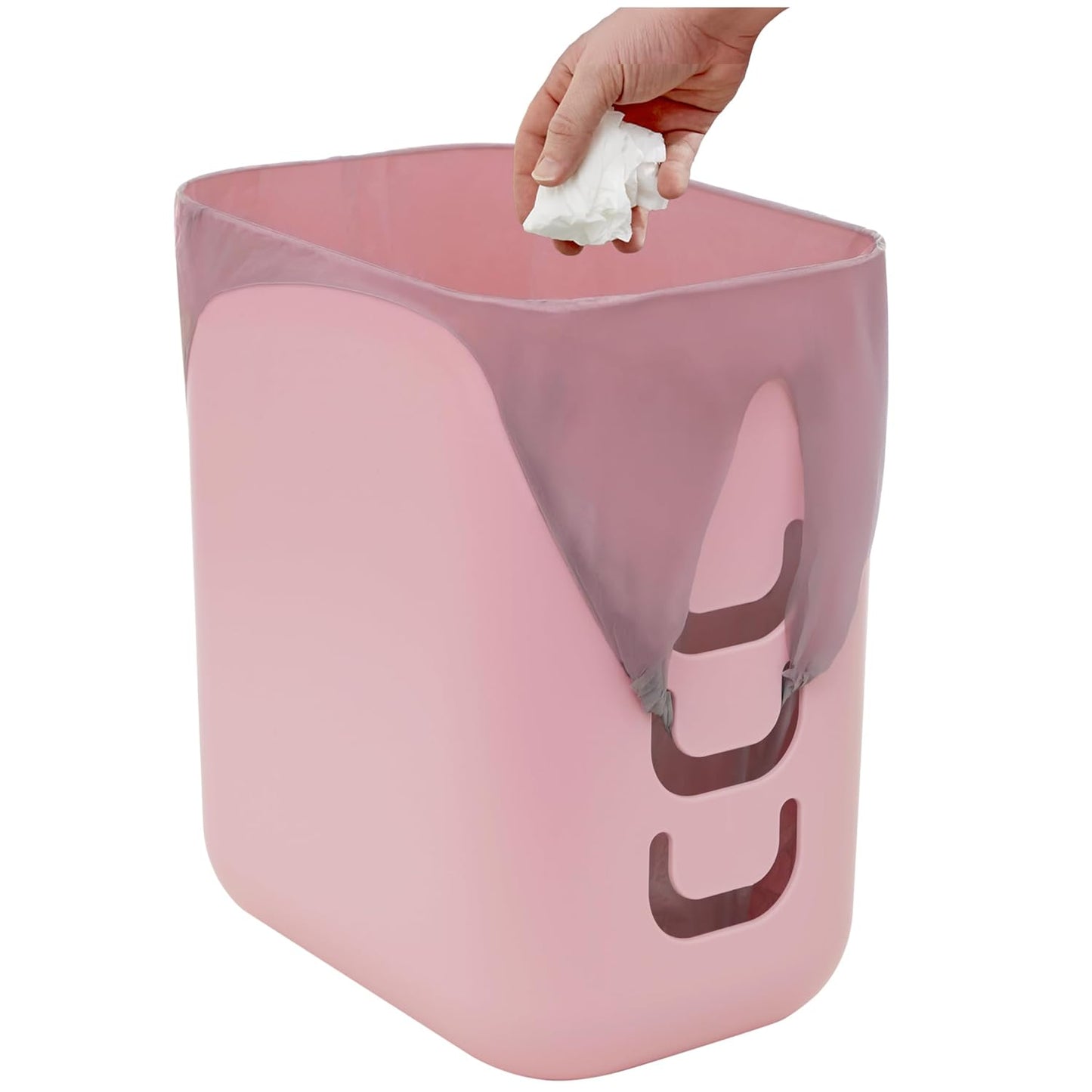 STORi Luup Bathroom Wastebasket, Secure Grocery Bags, Plastic Garbage Container for Vanity, Laundry Room, Kitchen, Office, 2.5 Gallon, Pink, Made in USA