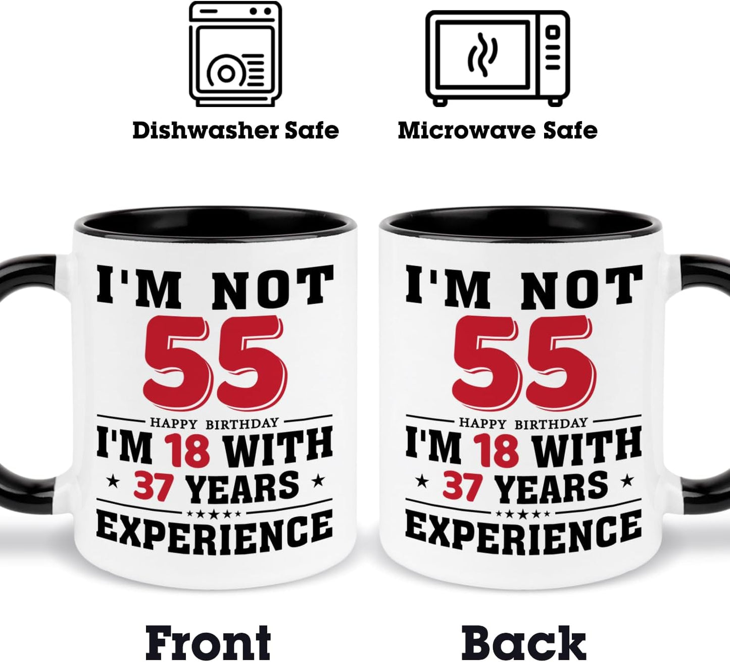 55th Birthday Coffee Mug, 55 year old Birthday Gift Ideas for Men Women Her Him, Red Black 11oz