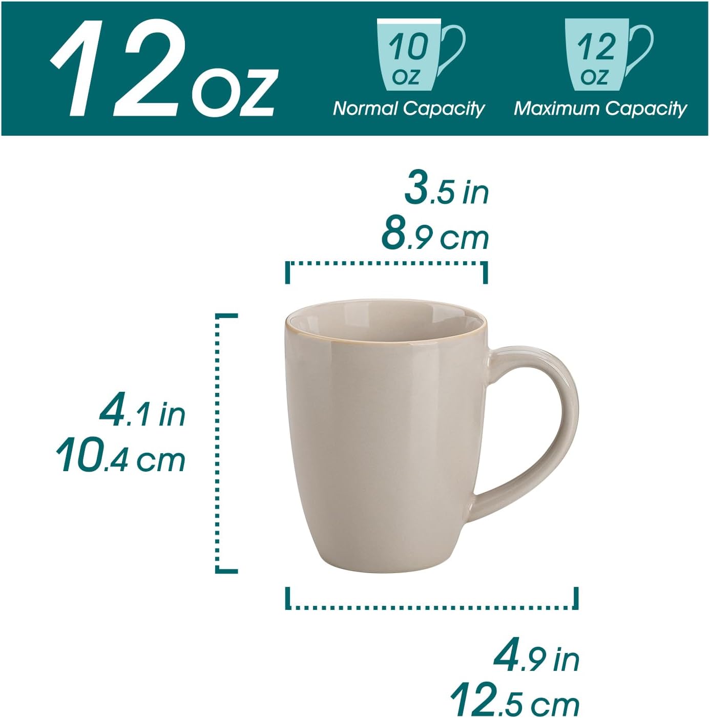 vancasso PLAYA Ceramic Coffee Mug Set of 6, 12 Oz Tea Cups with Handle for Latte, Tea, Cappuccino, Milk, Cocoa, Microwave&Dishwasher Safe, Grey