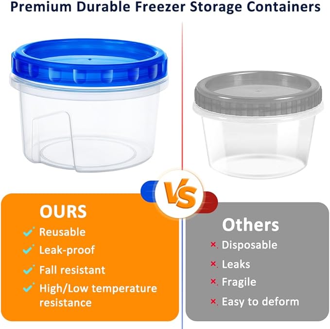 10 Pack 17oz Reusable Freezer Storage Containers with Twist Top Lids Airtight, Clear Plastic Food Storage Meal Prep Containers for Leftover Lunch Fruit Salad Oats, Small Soup Container Microwave Safe