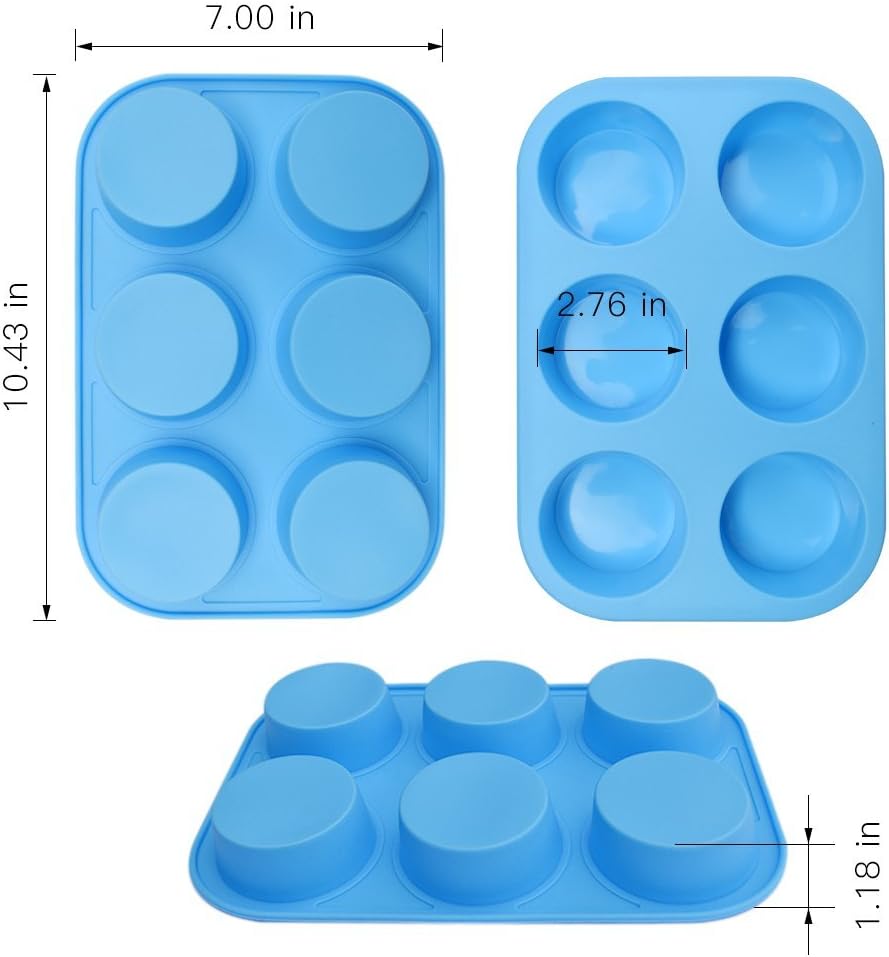 homEdge 6-Cup Silicone Muffin Pan, Pack of 2 Non-Stick Muffin Cupcake Molds-Blue and Red