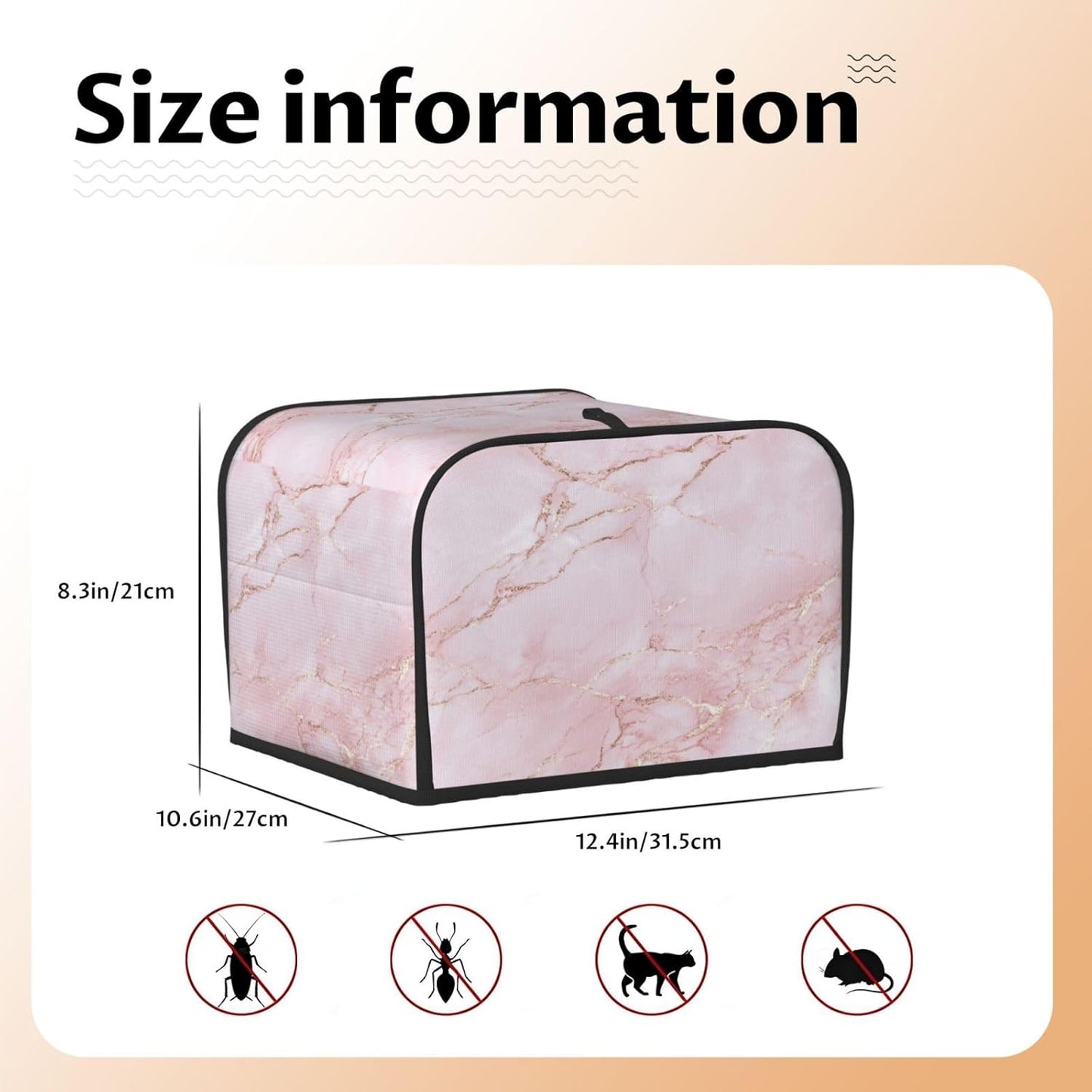 Toaster Cover 4 Slice Light Pink Marble Art Kitchen Small Appliance Covers with Pockets Dust and Fingerprint Protection