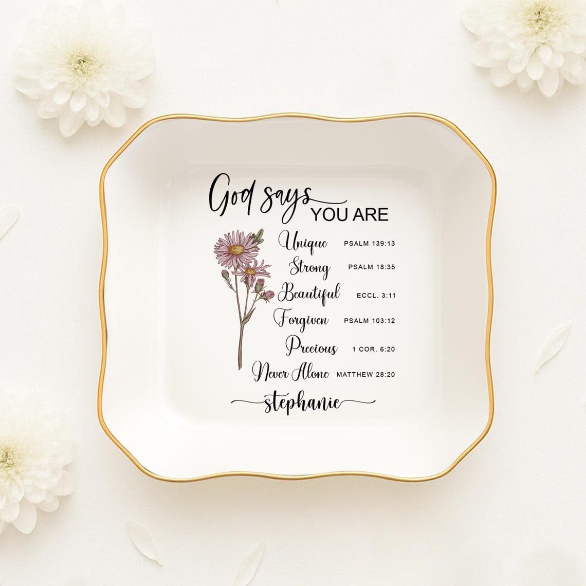 V-DECORPARKS Personalized God Says You Are Jewelry Storage with Birth Flower – Custom Christian Ring Holder for Women, Faith Bible Verse Gift, Ceramic Trinket Storage for Mom, Grandma, Daughter
