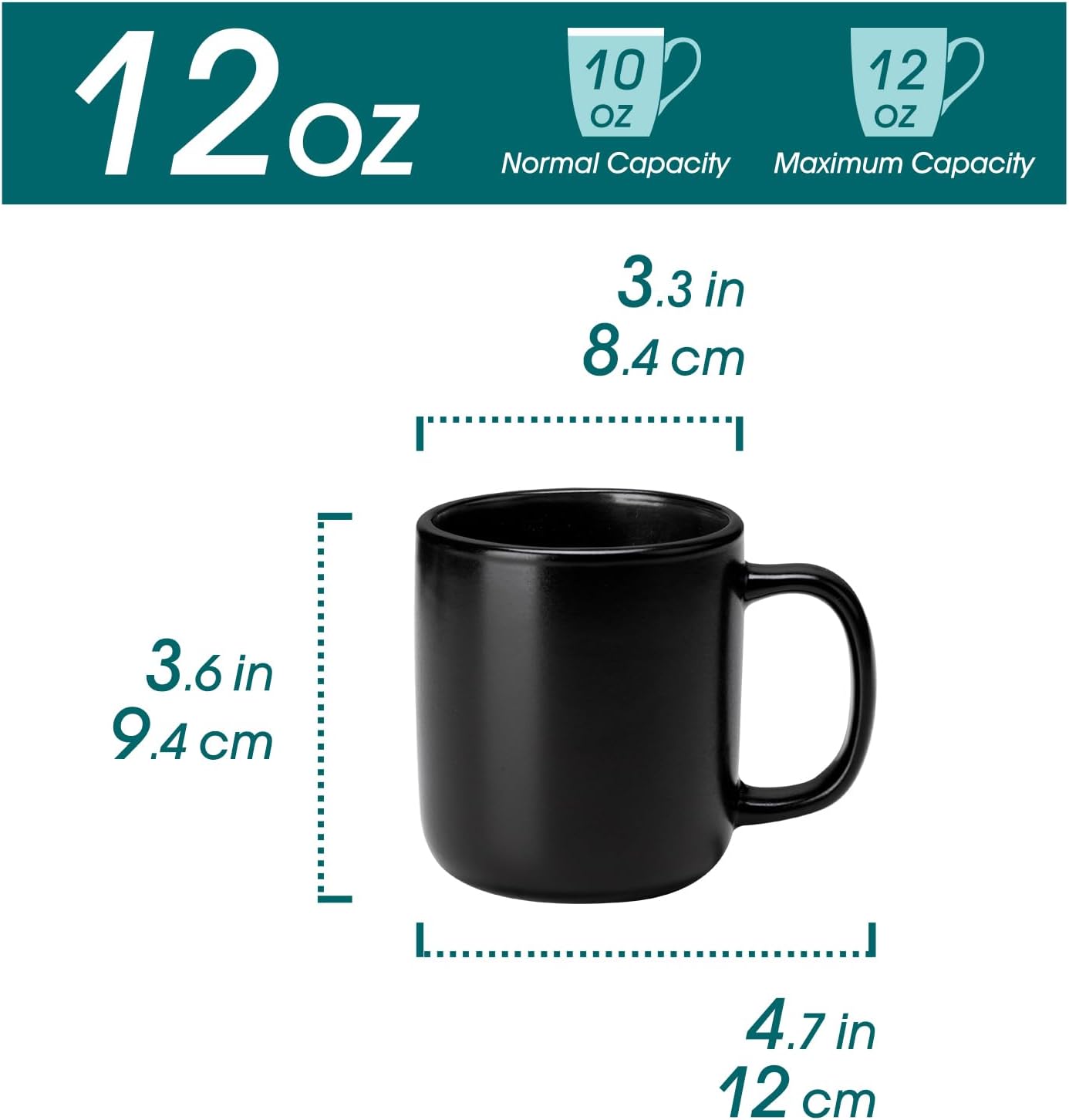 vancasso Stoneware Coffee Mugs Set, 12 oz Ceramic Coffee Cups for Latte Hot Tea Cappuccino Cocoa Milk Cups Set of 6, Dishwasher & Microwave Safe, Matte Black