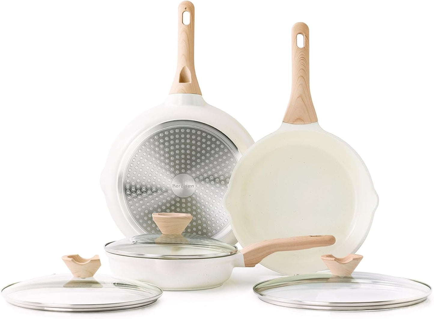 Kordisen Ceramic Nonstick Frying Pan Skillet Set with Lid, 3 Piece Ceramic Pans for Cooking Non Toxic, Healthy Induction Cookware, Stay-Cool Handle, PFOA & PFAS Free (9.5 Inch, 11 Inch, 12.5 Inch)