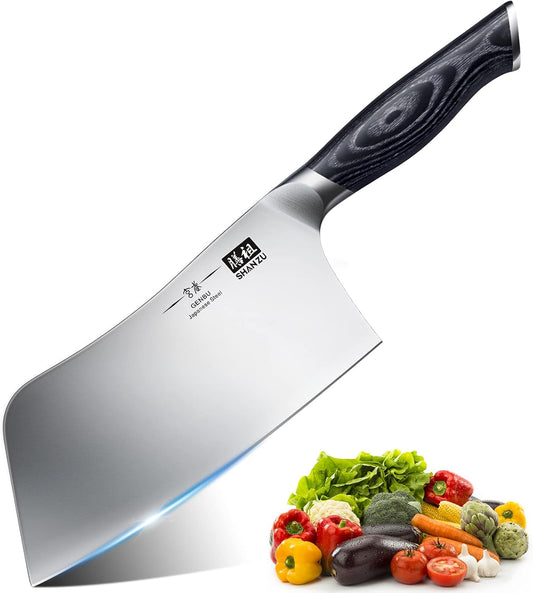 SHAN ZU 7 Inch Chef Knife, Sharp Meat Cleaver Knife Vegetable Chopper Professional Japanese High Carbon Stainless Steel Kitchen Chopping Knife with K133 Wood Handle, Black Tortoise Genbu Series