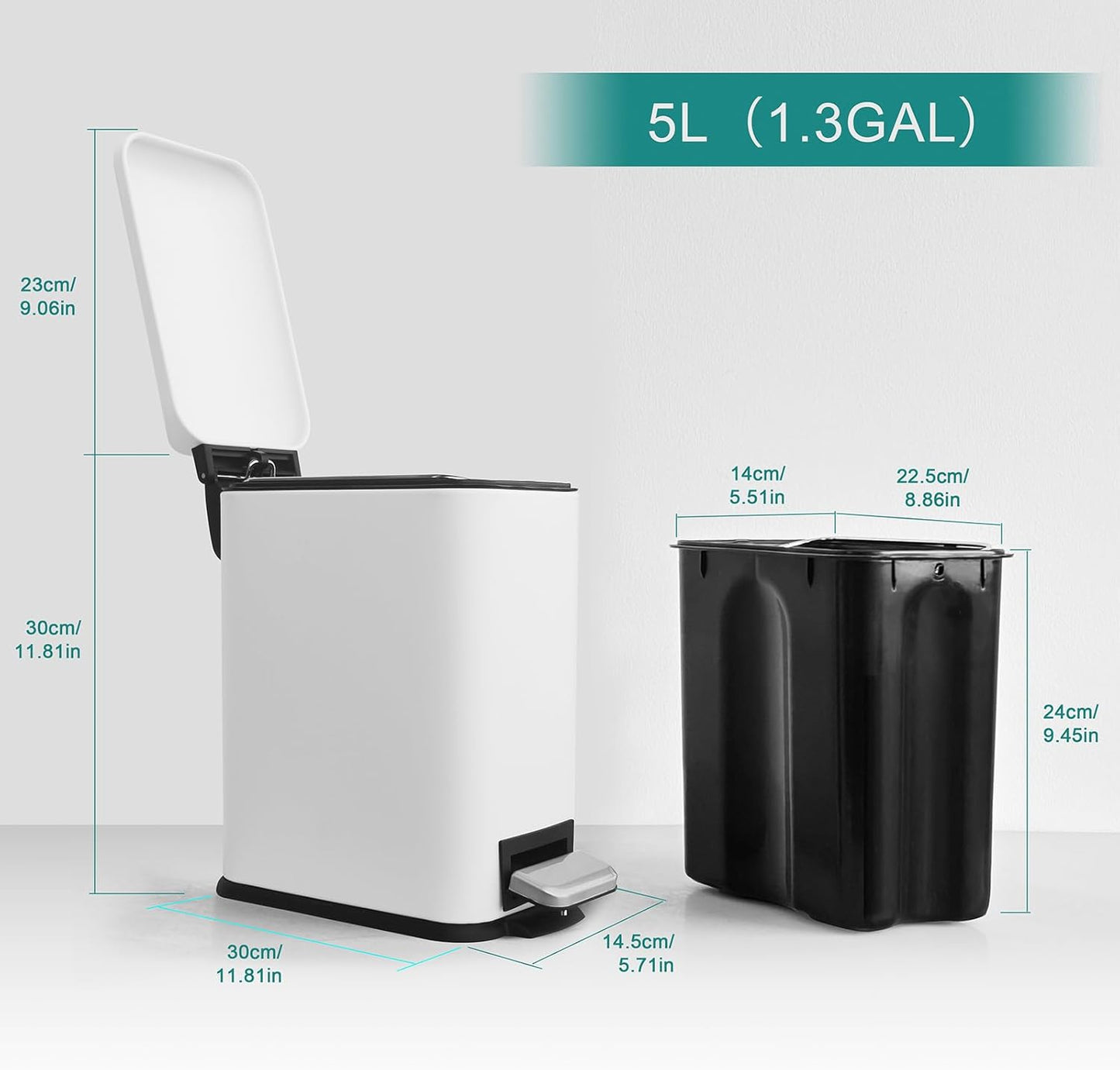 1.3 Gallon Stainless Steel Trash Can - Small Bathroom & Office Waste Bin with Lid, Compact Design, Durable Metal Construction, (White)