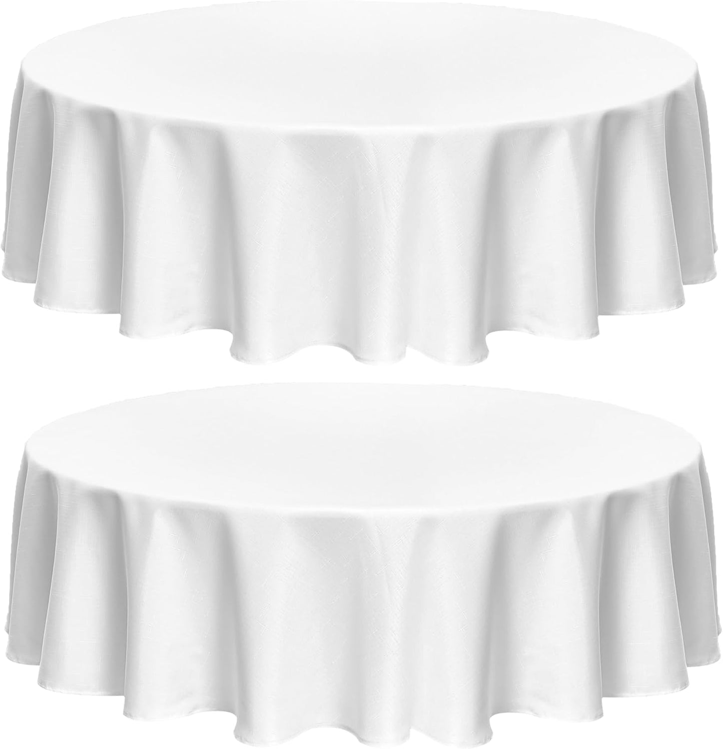 Fitable Faux Linen Round Tablecloths 60 Inches - 2 Pack Textured Table Clothes Faux Burlap Table Covers for Kitchen, Dining Room, Party, Farmhouse, Outdoor (Great for 20"-48" Round Tables, White)