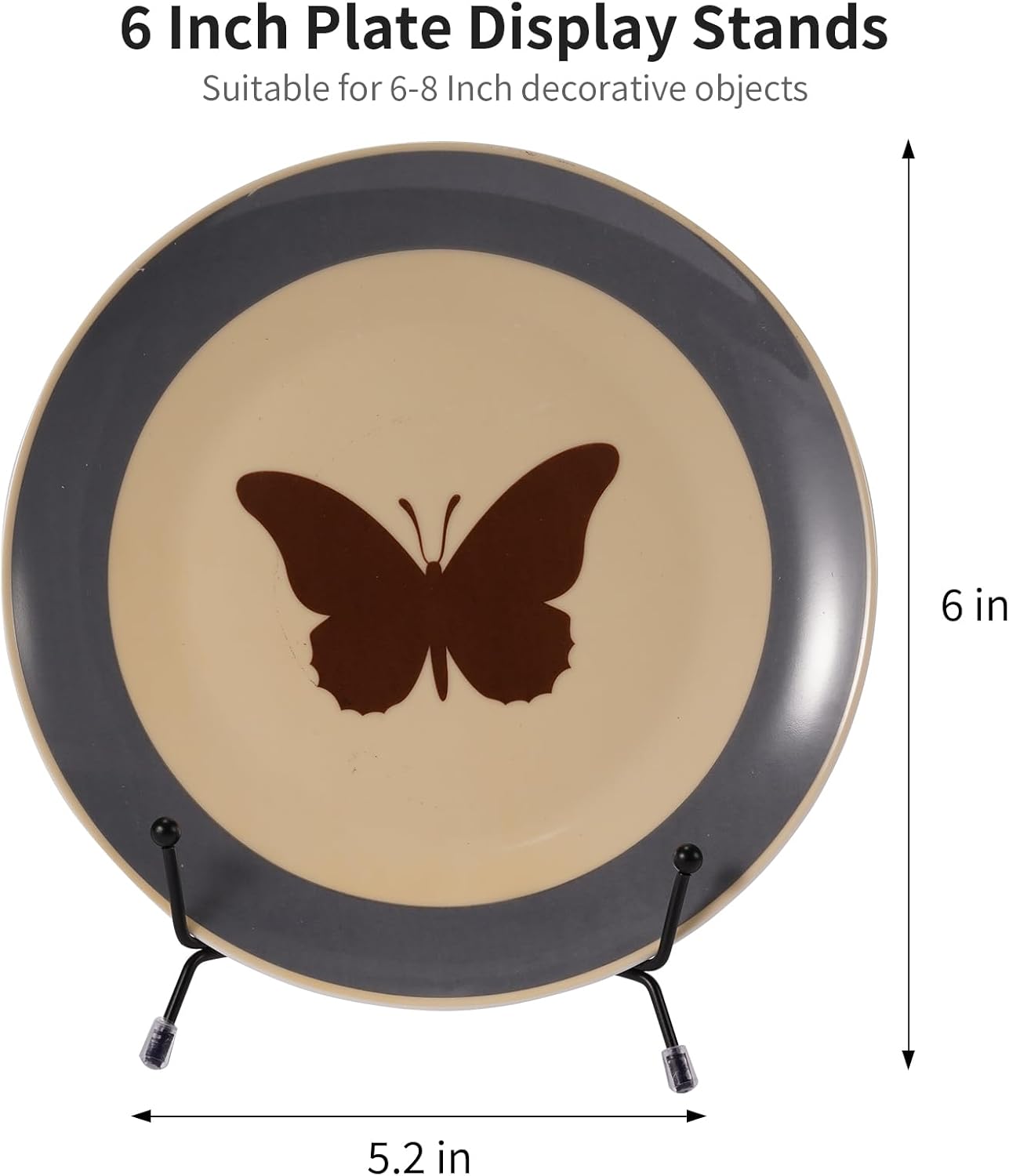 2 Pack Improved Anti-Slip Plate Stands, 6 Inch Black Iron Display Stands for Frames, Pictures, Photos, Books, Decorative Plates and Artworks