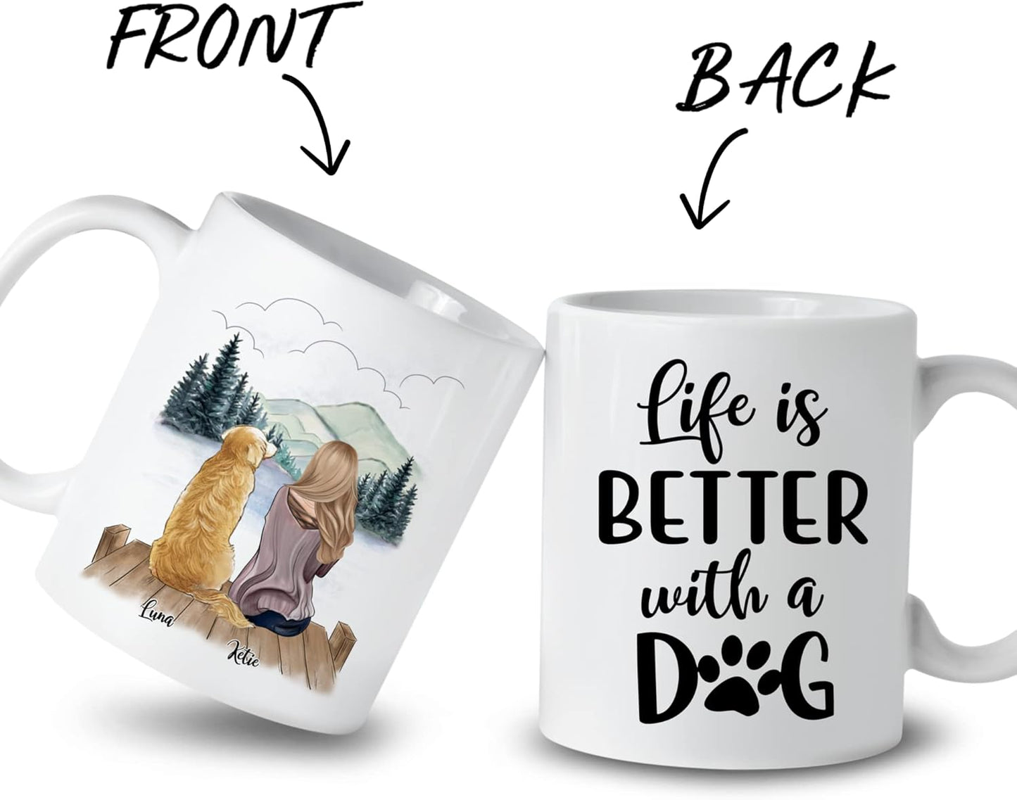 Gossby Personalized Dog Mug - Life is Better with a Dog (Girl - Dog) - 11oz, 15oz Custom Dog Coffee Mug for Dog Lover - White, Two-tone Dog Mom Mug for Women - Personalized Dog Gifts for Dog Lovers