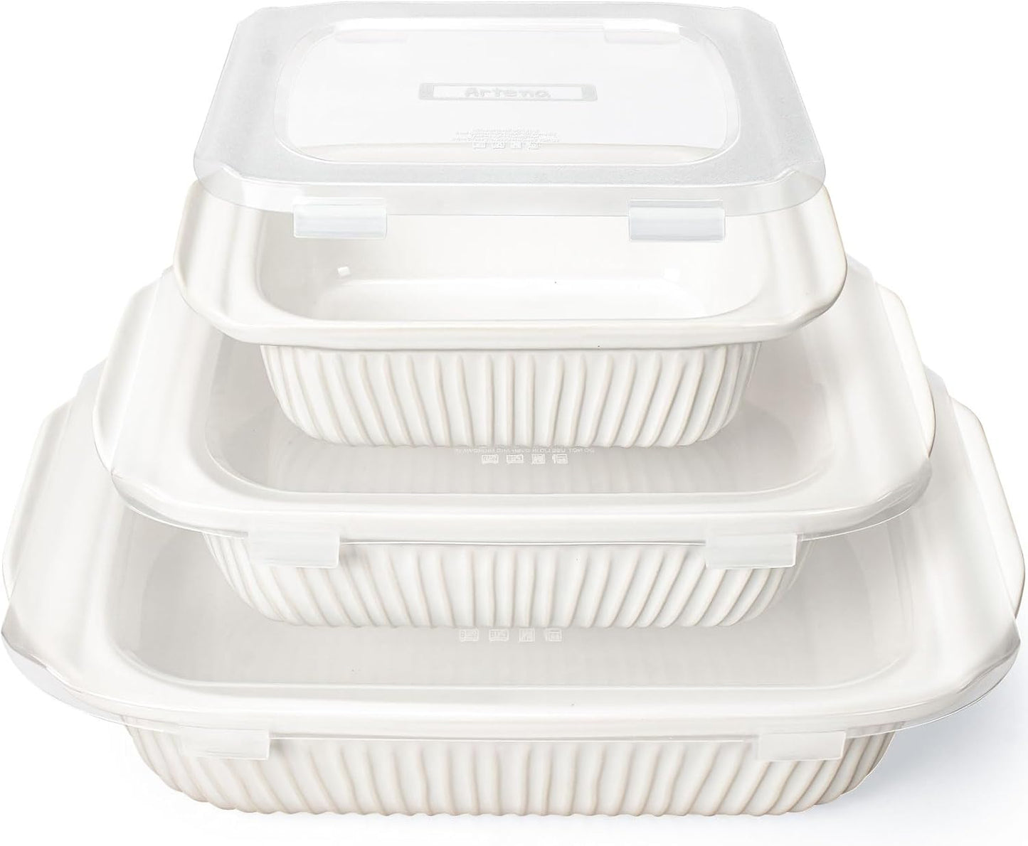 Artena Casserole Dishes For Oven, Ceramic Baking Dish, Large Lasagna Pan With Handles, Baking Pan Casserole Dish, Rectangular Bakeware Deep, White, Set Of 3 (5.1Qt/2.3Qt/1.1Qt) (Baking Dish With Lids)