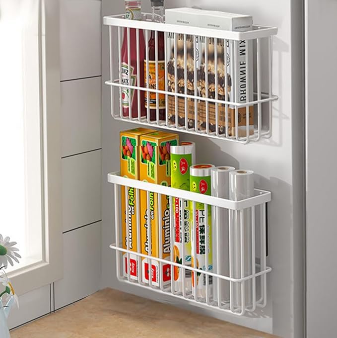 2 Piece Kitchen Cabinet Door Storage Box,Self Adhesive Wall Mounted Storage Boxes,Wardrobe/Bathroom/Refrigerator Small Items Organizer Storage Box (White)