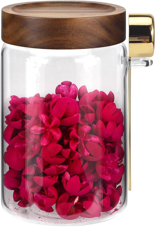 Glass Coffee Jars with Scoop Glass Jar Airtight Lid Seasoning Containers Glass Spice Jar Pantry Storage Containers for Kitchen Sugar Coffee Bean Nuts Cookies Herbs (900ml/30oz-1 pack -with spoon)