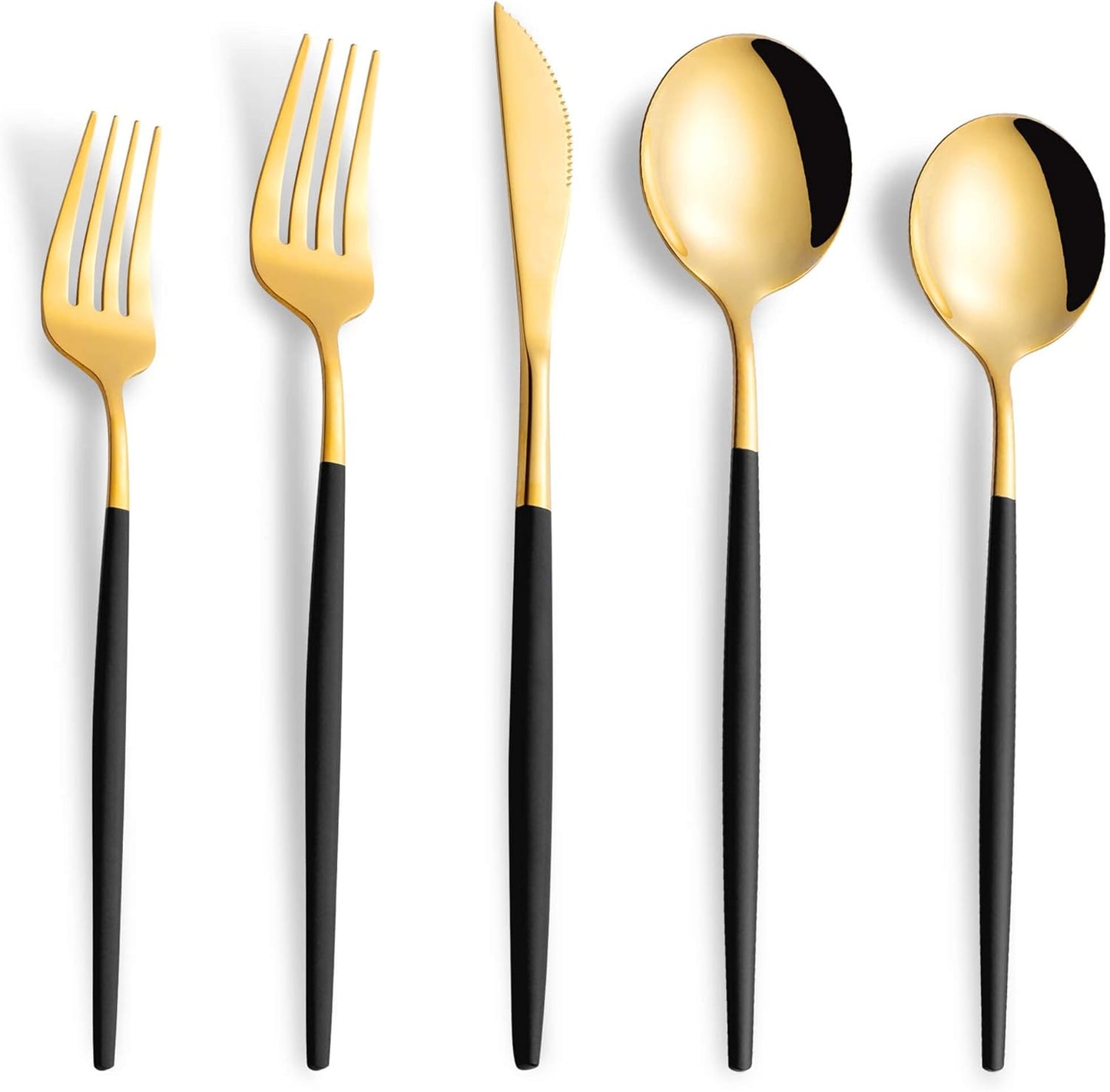 40 Piece Black Gold Silverware Set,Stainless Steel Flatware Cutlery Set Service for 8 Including Forks Spoons Knives,Kitchen Utensil Set,Tableware for Home and Restaurant, Dishwasher Safe