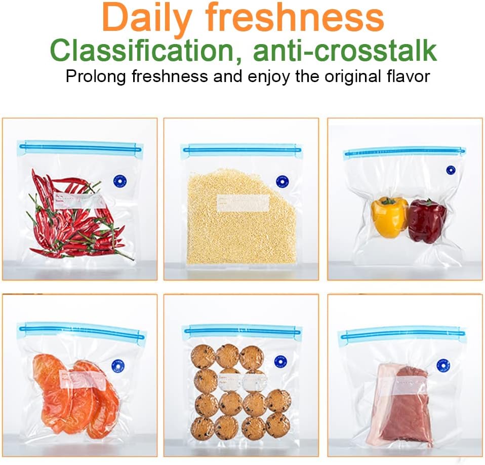 Sous Vide Bags 22 Pack Reusable Vacuum Food Storage Bags Kit, with 3 Sizes Vacuum Food Bags,1 Hand Pump, 4 Sealing Clips for Food Storage and Sous Vide Cooking