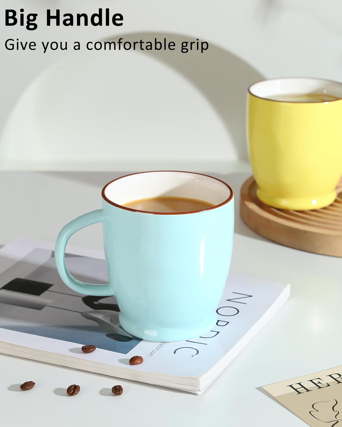 Blue Coffee Mug, 16.5oz Large Cappuccino Cup, Microwave Safe Coffee Cup with Large Handle, Porcelain Tea Mug for women, Man, Mom, Dad, Gifts