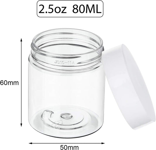 SATINIOR 36 Pieces 2.5 oz Plastic Jars with Lids Wide Mouth Airtight Reusable Container Acrylic Cosmetic Small Jars for Lotions Ointments Travel Toiletries Creams Make up Storage(White)
